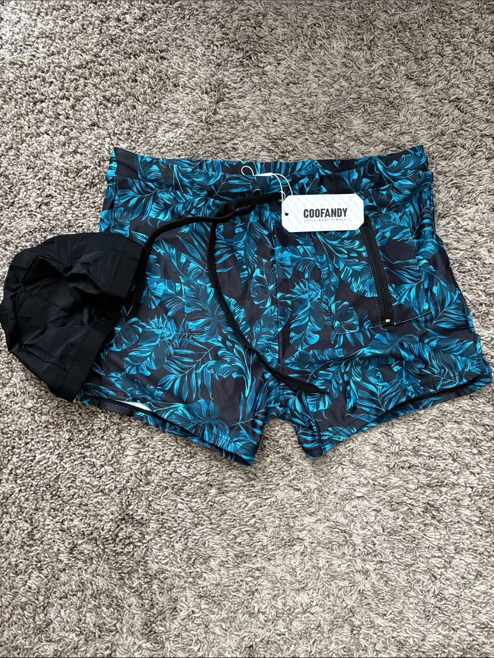 Coofandy Men’s Blue Tropical Print Swim Shorts
